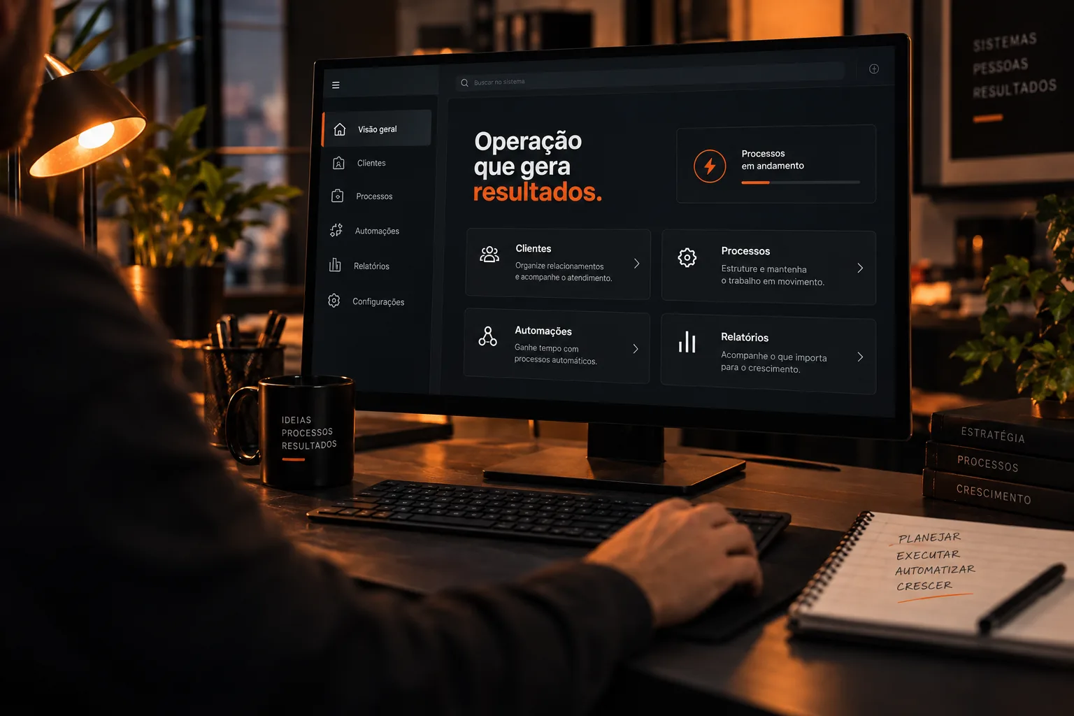 Painel de sistemas que organiza a operação